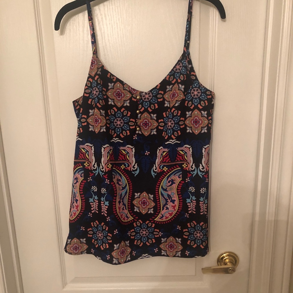 Patterned tank with gold buttons